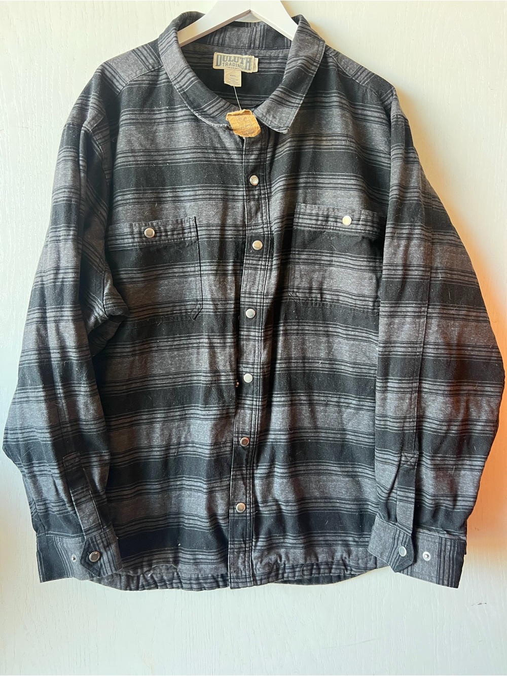 Duluth Trading Mens 4XL Striped Flannel Lined Snap Front Shirt Jacket